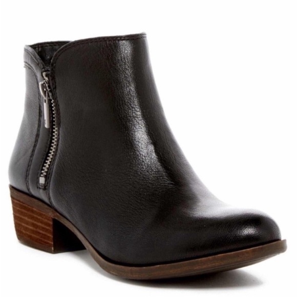 LUCKY BRAND | Breah Boot Black Leather Double Zipper Bootie - Picture 1 of 7